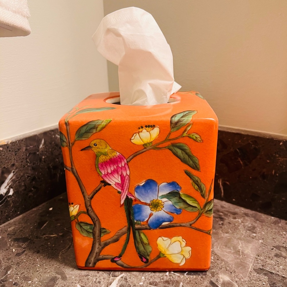 Hand-painted Chinese Porcelain Soap Tissue Box.
